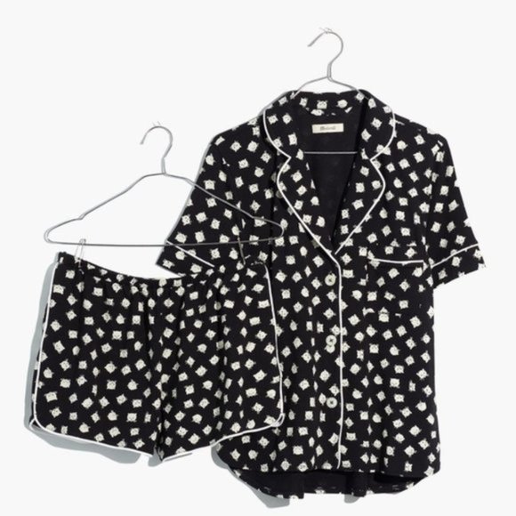 Madewell Other - Madewell Black + White Knit Bedtime Cat Person Top & Bottom Pajama Sleep Set M